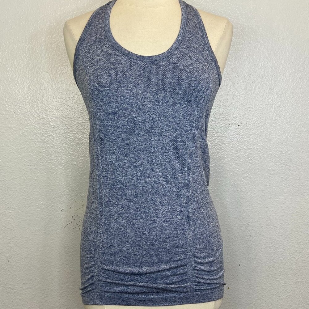 Athleta Heathered Blue Fastest Track Tank‎ Top Ruched Sleeveless Shirt 643266 M